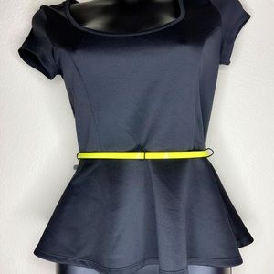 Black Peplum Top w/lime green Belt